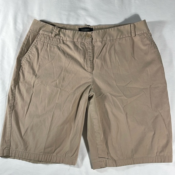 Talbots womens khaki basic flat front 10.5" inseam Bermuda shorts - size 14 - Picture 2 of 9